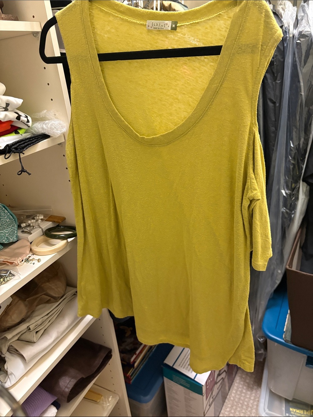 Chalet cold shoulder Scoop Neck Tank in Chartreuse t shirt long